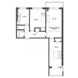 3-к квартира, вторичка, 59м2, 3/9 этаж