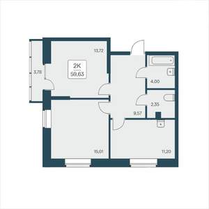 2-к квартира, вторичка, 60м2, 17/25 этаж
