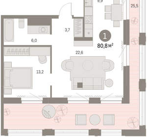 1-к квартира, вторичка, 81м2, 27/30 этаж