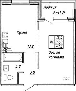 Студия квартира, строящийся дом, 42м2, 2/17 этаж