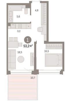 1-к квартира, вторичка, 53м2, 3/30 этаж