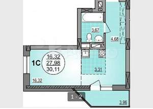 Студия квартира, вторичка, 30м2, 15/25 этаж