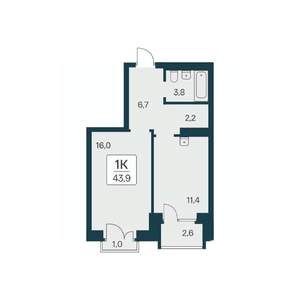 1-к квартира, вторичка, 44м2, 19/21 этаж