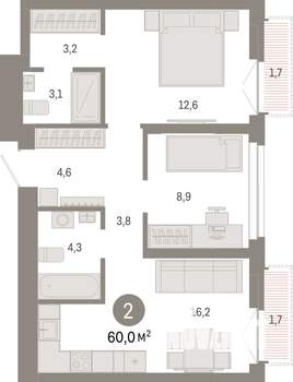 2-к квартира, вторичка, 60м2, 18/23 этаж