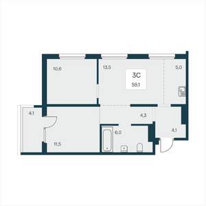 3-к квартира, вторичка, 59м2, 3/18 этаж