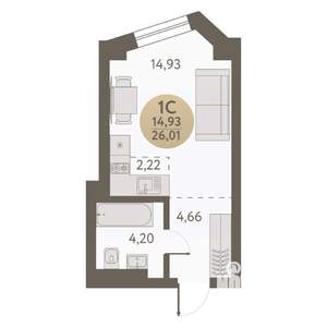 Студия квартира, вторичка, 26м2, 6/31 этаж