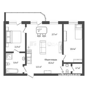 3-к квартира, вторичка, 86м2, 17/17 этаж