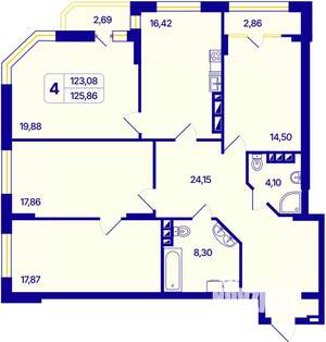 4-к квартира, вторичка, 126м2, 25/26 этаж