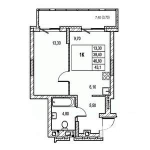 1-к квартира, строящийся дом, 43м2, 3/21 этаж