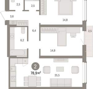 2-к квартира, вторичка, 79м2, 9/15 этаж