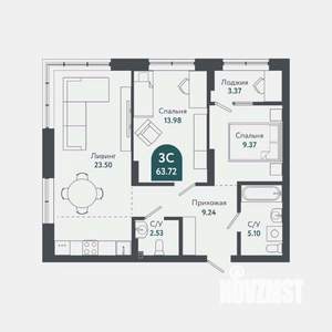 3-к квартира, сданный дом, 63м2, 21/25 этаж
