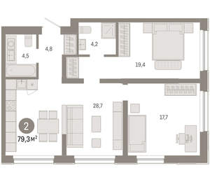 2-к квартира, вторичка, 79м2, 1/15 этаж
