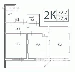 2-к квартира, вторичка, 73м2, 8/25 этаж