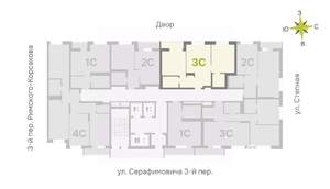 3-к квартира, строящийся дом, 61м2, 6/25 этаж