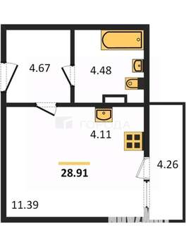Студия квартира, вторичка, 29м2, 5/13 этаж