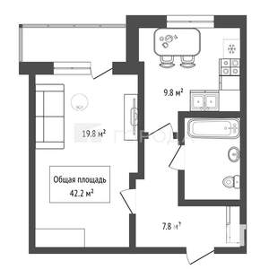 1-к квартира, вторичка, 42м2, 12/18 этаж