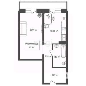 1-к квартира, вторичка, 47м2, 17/18 этаж