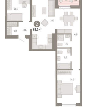 2-к квартира, вторичка, 82м2, 7/17 этаж