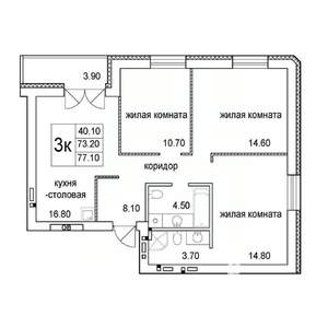 3-к квартира, строящийся дом, 77м2, 4/8 этаж