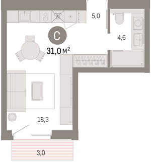 Студия квартира, вторичка, 31м2, 3/24 этаж
