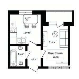 1-к квартира, вторичка, 35м2, 5/5 этаж