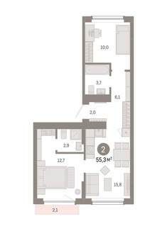 2-к квартира, вторичка, 55м2, 9/12 этаж