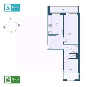 2-к квартира, строящийся дом, 63м2, 4/17 этаж