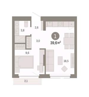 1-к квартира, вторичка, 40м2, 6/9 этаж