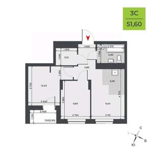 3-к квартира, вторичка, 52м2, 14/21 этаж