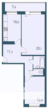 2-к квартира, строящийся дом, 63м2, 1/17 этаж