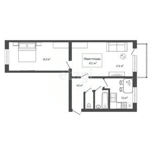 2-к квартира, вторичка, 45м2, 5/5 этаж