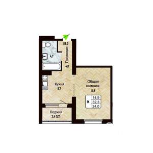1-к квартира, строящийся дом, 34м2, 12/17 этаж
