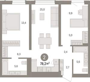 2-к квартира, вторичка, 78м2, 9/15 этаж