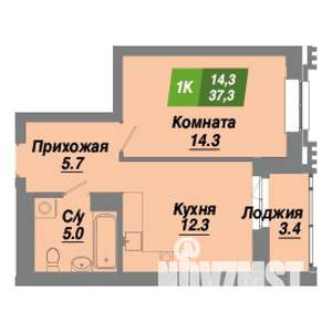 1-к квартира, строящийся дом, 37м2, 22/23 этаж