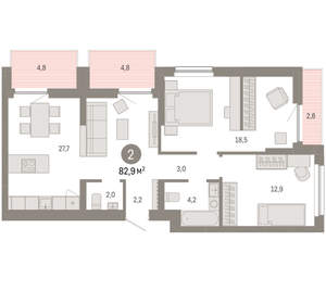 2-к квартира, вторичка, 83м2, 9/12 этаж