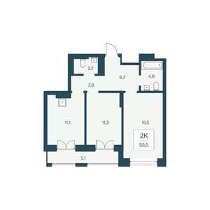 2-к квартира, вторичка, 59м2, 15/22 этаж