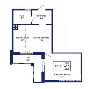 2-к квартира, вторичка, 44м2, 2/14 этаж