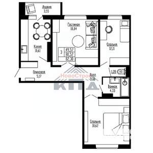 3-к квартира, вторичка, 82м2, 11/16 этаж