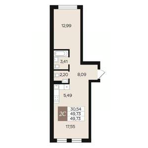 2-к квартира, вторичка, 50м2, 2/10 этаж