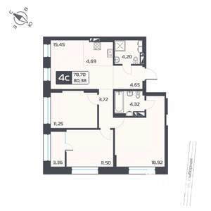 4-к квартира, вторичка, 80м2, 6/25 этаж