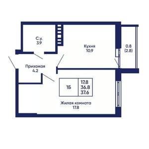 1-к квартира, вторичка, 38м2, 3/14 этаж