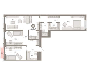 3-к квартира, вторичка, 106м2, 8/23 этаж