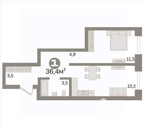 1-к квартира, вторичка, 36м2, 1/9 этаж