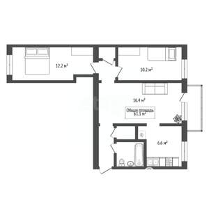 3-к квартира, вторичка, 61м2, 1/9 этаж