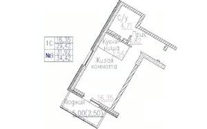 1-к квартира, строящийся дом, 34м2, 24/24 этаж