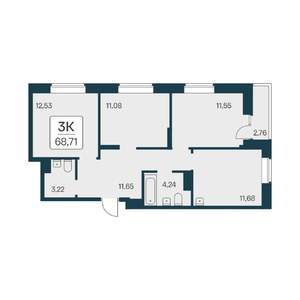 3-к квартира, вторичка, 69м2, 22/23 этаж