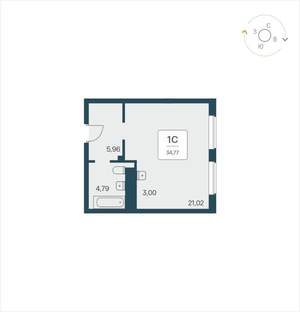 Студия квартира, вторичка, 35м2, 20/25 этаж