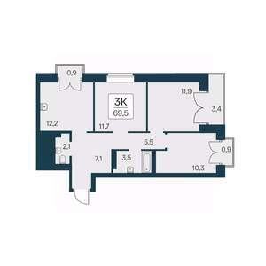 3-к квартира, вторичка, 70м2, 23/30 этаж