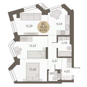 3-к квартира, вторичка, 65м2, 23/31 этаж