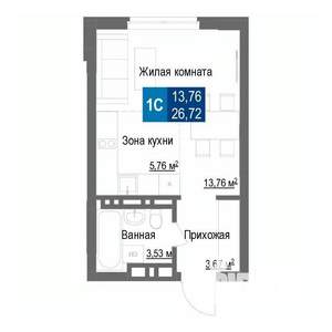 1-к квартира, вторичка, 27м2, 1/25 этаж